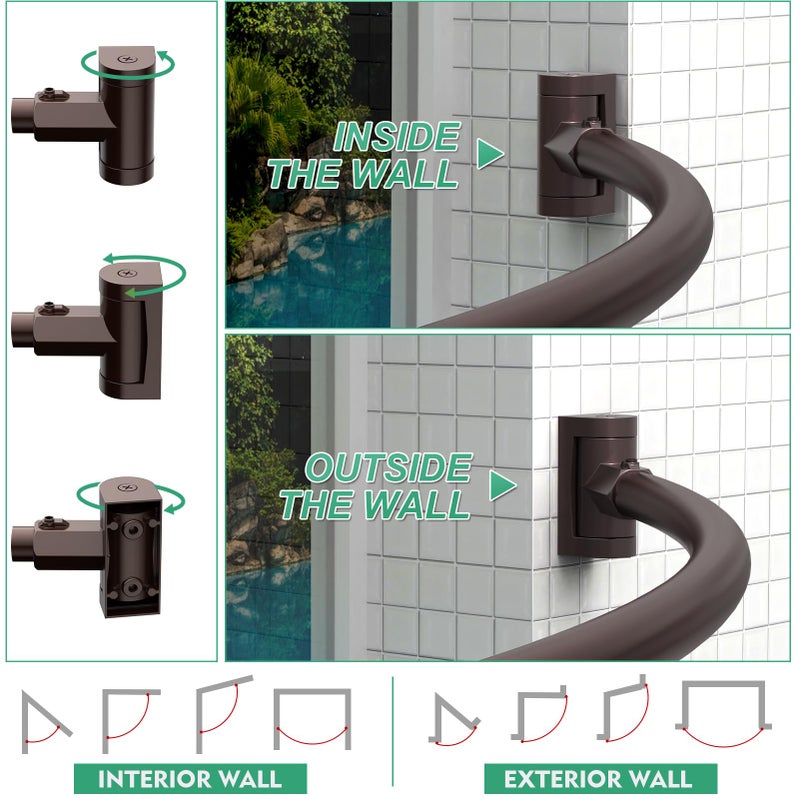 PrettyHome Curved Shower Curtain Rod For Bathroom 38-72 Inches, Adjustable Length, Curved Shower Rod, Metal Rods&Brackets, Round Shower Curtain Rods, Rotate Bracket For Large Shower Space, Need Drilling, Bronze - Image 4